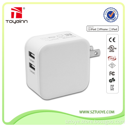 FCC/UL Approved Daul USB Charger 5V 4800MA 24W Folding Plug Dual USB Charger